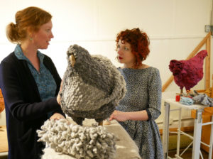 Sally and Betsy talk about a chicken footstool