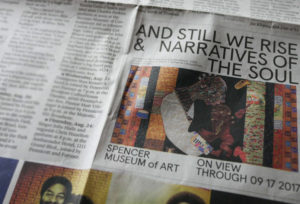 An ad for The Spencer Art Museum, which features one of Nedra's quilts.