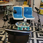 The podcast recording setup in Seth Smith's studio.