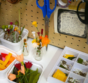 Organized supplies in Grace D. Chin's studio.