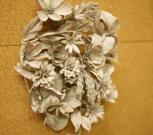 A paper floral sculpture by Grace D. Chin.