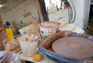 The pottery wheel in in the Sweet Destructor studio.
