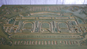 A carved piece of linoleum ready for printing.