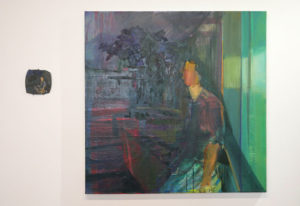 A painting-in-progress hangs on the wall in Kathy Liao's studio.