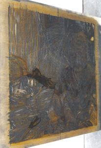 A woodblock carving by Kathy Liao.