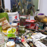 The paint desk in Kathy's studio.