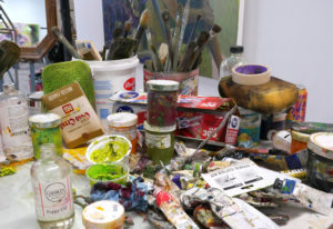 The paint desk in Kathy's studio.