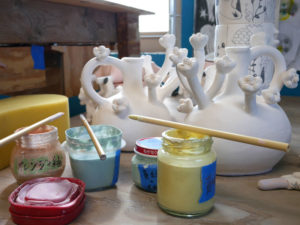 Vases ready to be glazed in Momoko's studio.