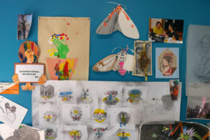 An inspiration wall behind Momoko's desk.